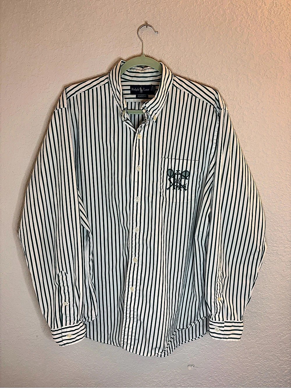 Ralph Lauren RL Tennis Club 381 Bleeker Striped Button Down Green & White XL